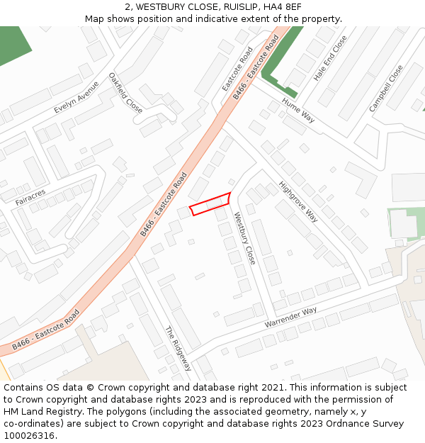 2, WESTBURY CLOSE, RUISLIP, HA4 8EF: Location map and indicative extent of plot