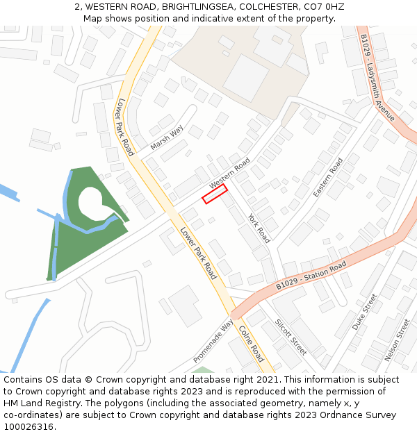 2, WESTERN ROAD, BRIGHTLINGSEA, COLCHESTER, CO7 0HZ: Location map and indicative extent of plot