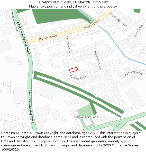 2, WESTFIELD CLOSE, NUNEATON, CV10 0BD: Location map and indicative extent of plot