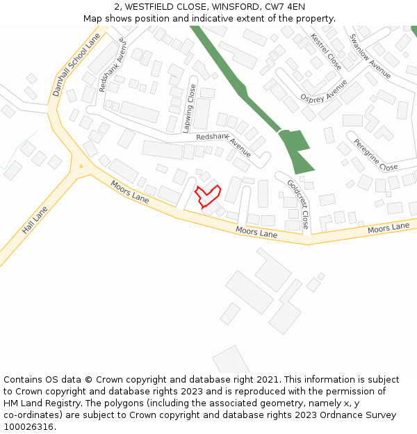 2, WESTFIELD CLOSE, WINSFORD, CW7 4EN: Location map and indicative extent of plot