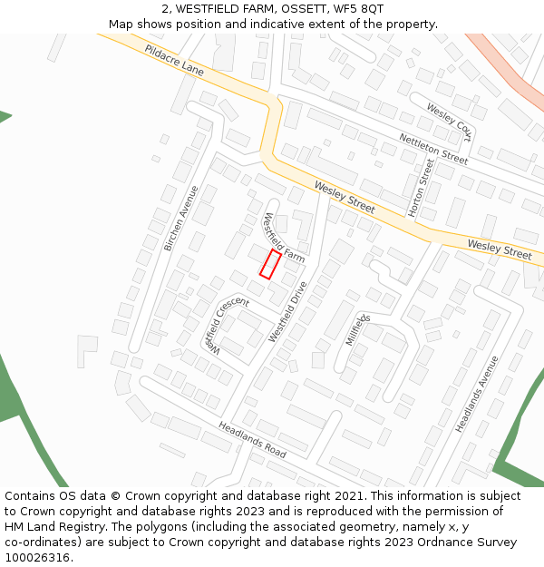 2, WESTFIELD FARM, OSSETT, WF5 8QT: Location map and indicative extent of plot