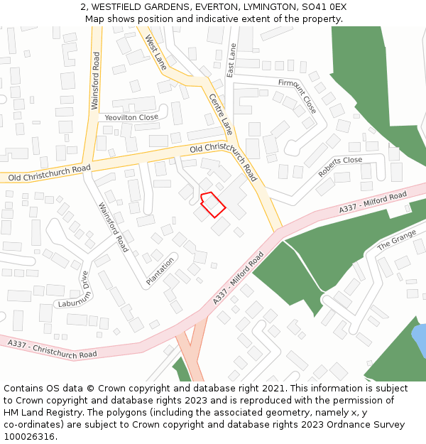 2, WESTFIELD GARDENS, EVERTON, LYMINGTON, SO41 0EX: Location map and indicative extent of plot