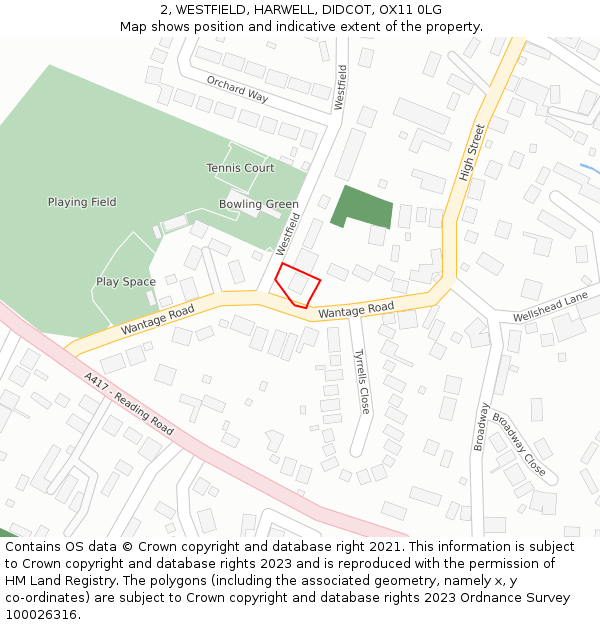 2, WESTFIELD, HARWELL, DIDCOT, OX11 0LG: Location map and indicative extent of plot