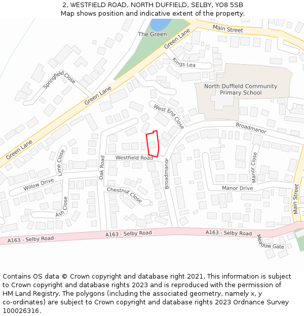 2, WESTFIELD ROAD, NORTH DUFFIELD, SELBY, YO8 5SB: Location map and indicative extent of plot