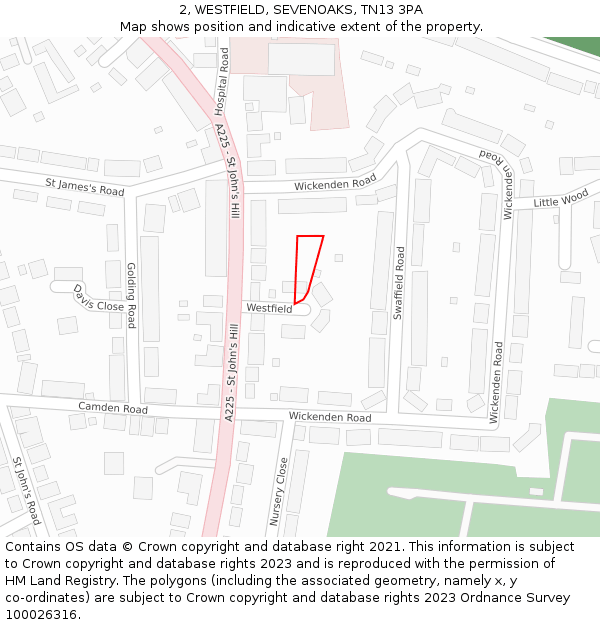 2, WESTFIELD, SEVENOAKS, TN13 3PA: Location map and indicative extent of plot