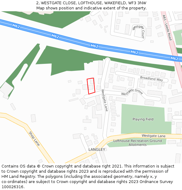 2, WESTGATE CLOSE, LOFTHOUSE, WAKEFIELD, WF3 3NW: Location map and indicative extent of plot