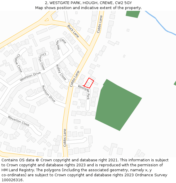 2, WESTGATE PARK, HOUGH, CREWE, CW2 5GY: Location map and indicative extent of plot