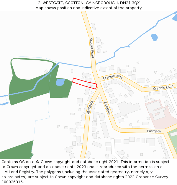 2, WESTGATE, SCOTTON, GAINSBOROUGH, DN21 3QX: Location map and indicative extent of plot