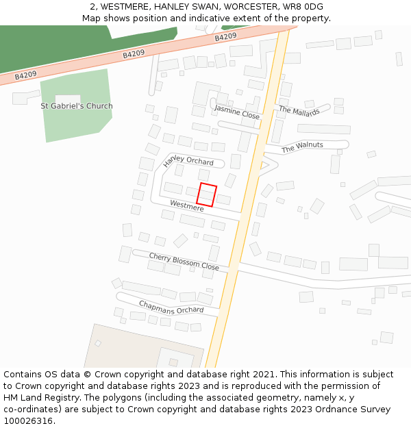2, WESTMERE, HANLEY SWAN, WORCESTER, WR8 0DG: Location map and indicative extent of plot