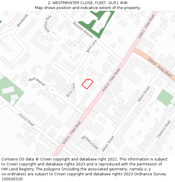 2, WESTMINSTER CLOSE, FLEET, GU51 4NR: Location map and indicative extent of plot