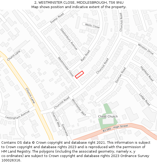 2, WESTMINSTER CLOSE, MIDDLESBROUGH, TS6 9NU: Location map and indicative extent of plot