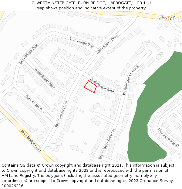 2, WESTMINSTER GATE, BURN BRIDGE, HARROGATE, HG3 1LU: Location map and indicative extent of plot