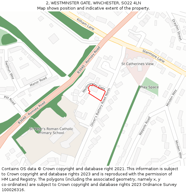 2, WESTMINSTER GATE, WINCHESTER, SO22 4LN: Location map and indicative extent of plot