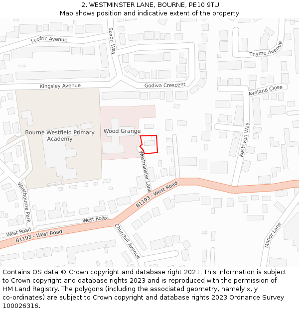 2, WESTMINSTER LANE, BOURNE, PE10 9TU: Location map and indicative extent of plot