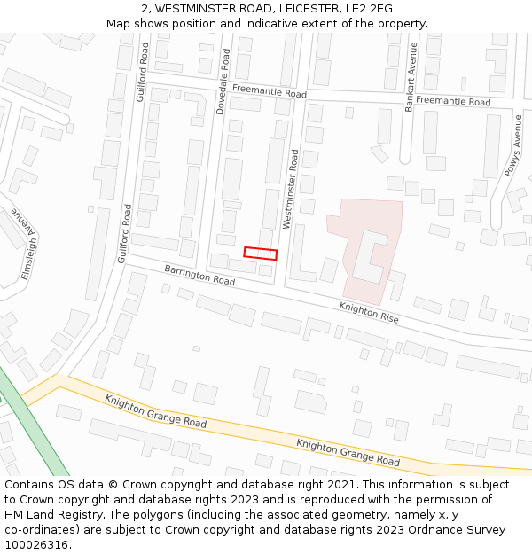 2, WESTMINSTER ROAD, LEICESTER, LE2 2EG: Location map and indicative extent of plot