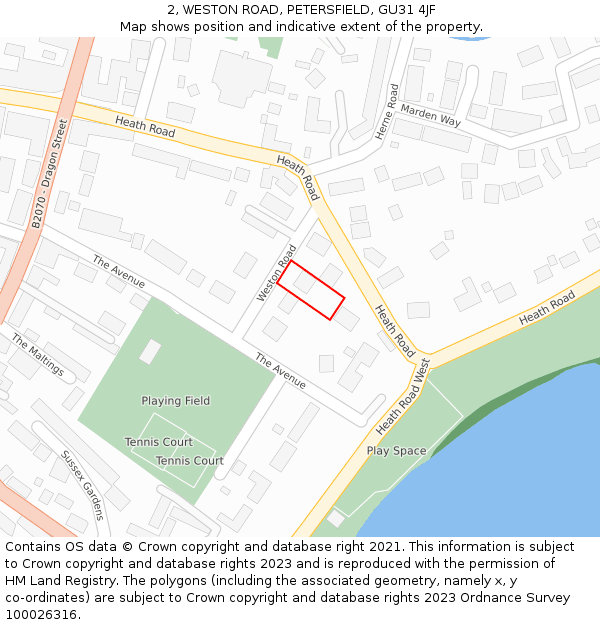 2, WESTON ROAD, PETERSFIELD, GU31 4JF: Location map and indicative extent of plot