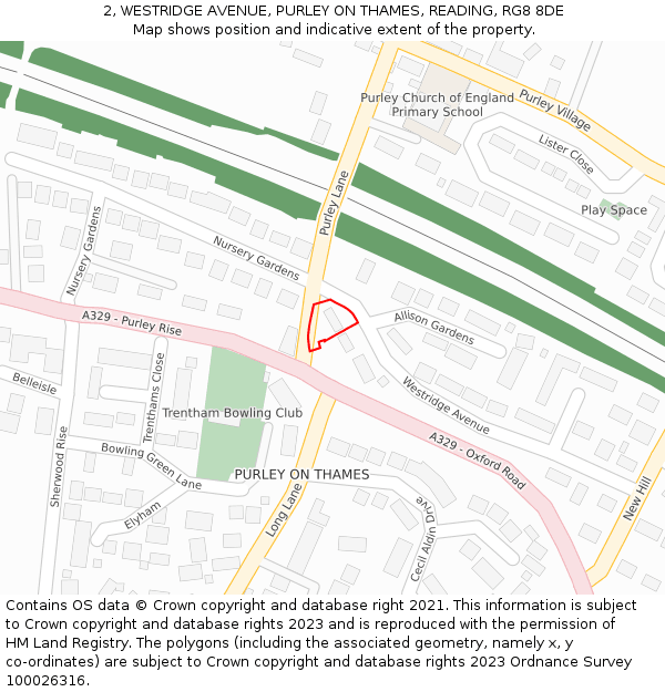 2, WESTRIDGE AVENUE, PURLEY ON THAMES, READING, RG8 8DE: Location map and indicative extent of plot