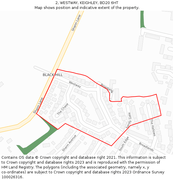 2, WESTWAY, KEIGHLEY, BD20 6HT: Location map and indicative extent of plot