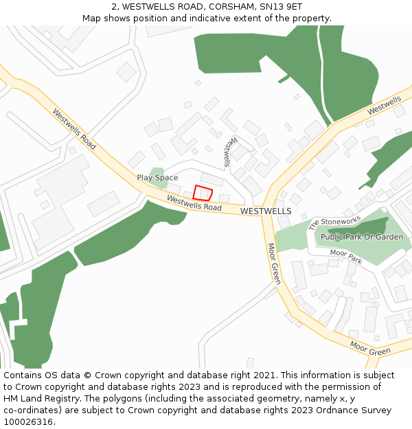 2, WESTWELLS ROAD, CORSHAM, SN13 9ET: Location map and indicative extent of plot