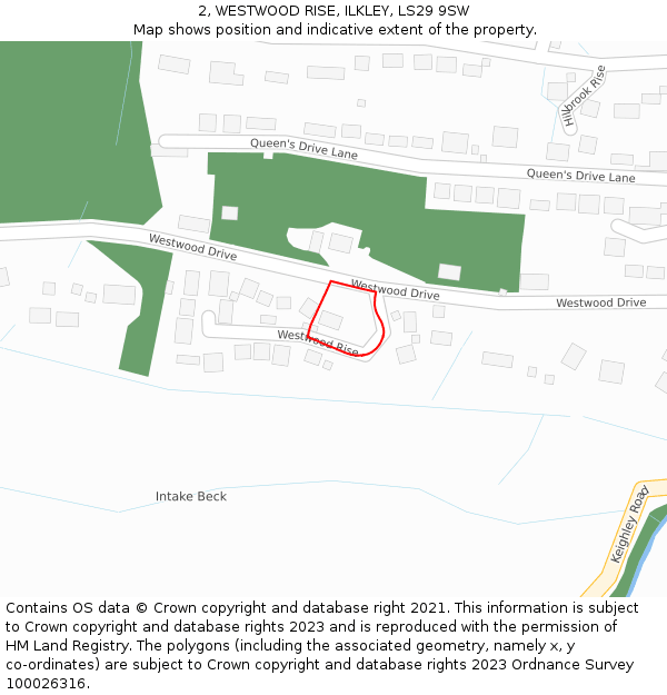 2, WESTWOOD RISE, ILKLEY, LS29 9SW: Location map and indicative extent of plot