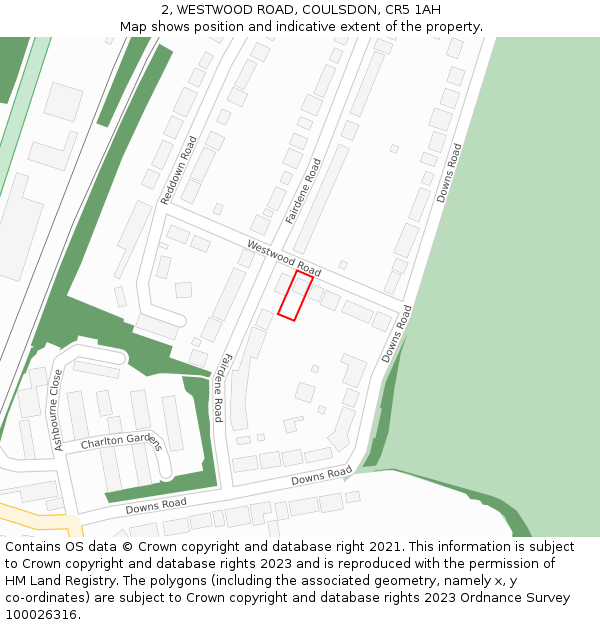 2, WESTWOOD ROAD, COULSDON, CR5 1AH: Location map and indicative extent of plot