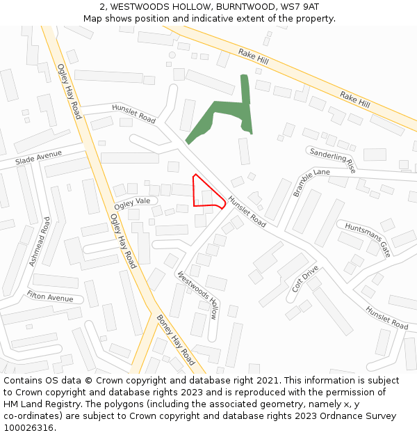 2, WESTWOODS HOLLOW, BURNTWOOD, WS7 9AT: Location map and indicative extent of plot