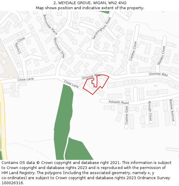 2, WEYDALE GROVE, WIGAN, WN2 4NG: Location map and indicative extent of plot