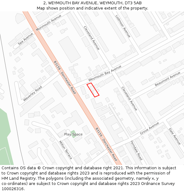 2, WEYMOUTH BAY AVENUE, WEYMOUTH, DT3 5AB: Location map and indicative extent of plot