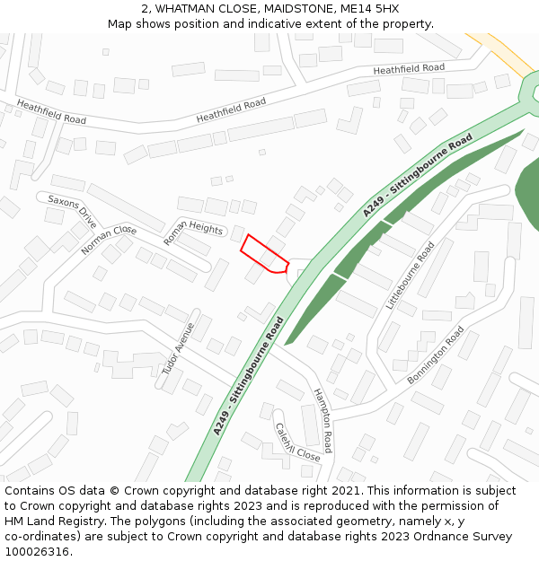 2, WHATMAN CLOSE, MAIDSTONE, ME14 5HX: Location map and indicative extent of plot