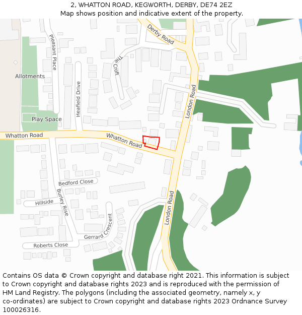 2, WHATTON ROAD, KEGWORTH, DERBY, DE74 2EZ: Location map and indicative extent of plot