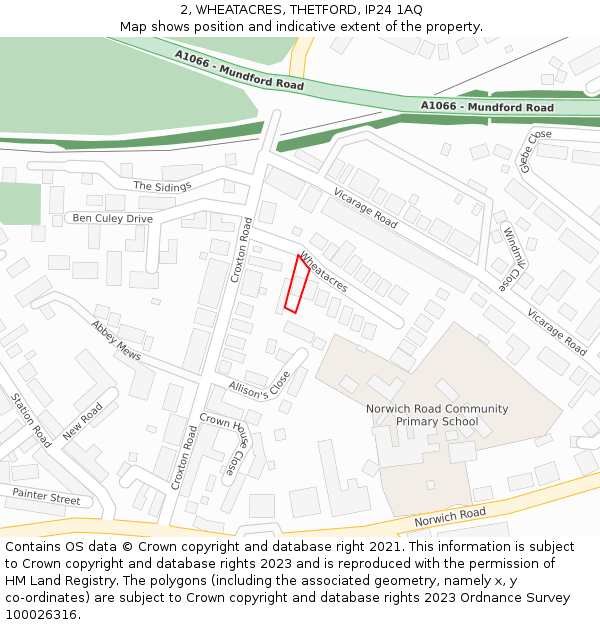 2, WHEATACRES, THETFORD, IP24 1AQ: Location map and indicative extent of plot