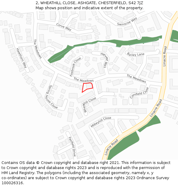 2, WHEATHILL CLOSE, ASHGATE, CHESTERFIELD, S42 7JZ: Location map and indicative extent of plot