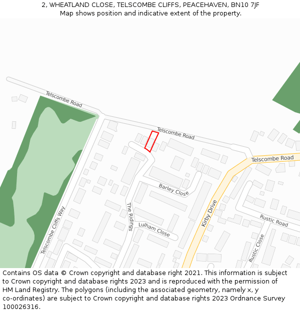 2, WHEATLAND CLOSE, TELSCOMBE CLIFFS, PEACEHAVEN, BN10 7JF: Location map and indicative extent of plot