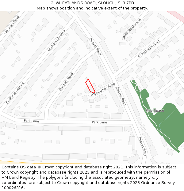 2, WHEATLANDS ROAD, SLOUGH, SL3 7PB: Location map and indicative extent of plot