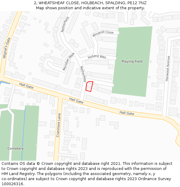 2, WHEATSHEAF CLOSE, HOLBEACH, SPALDING, PE12 7NZ: Location map and indicative extent of plot