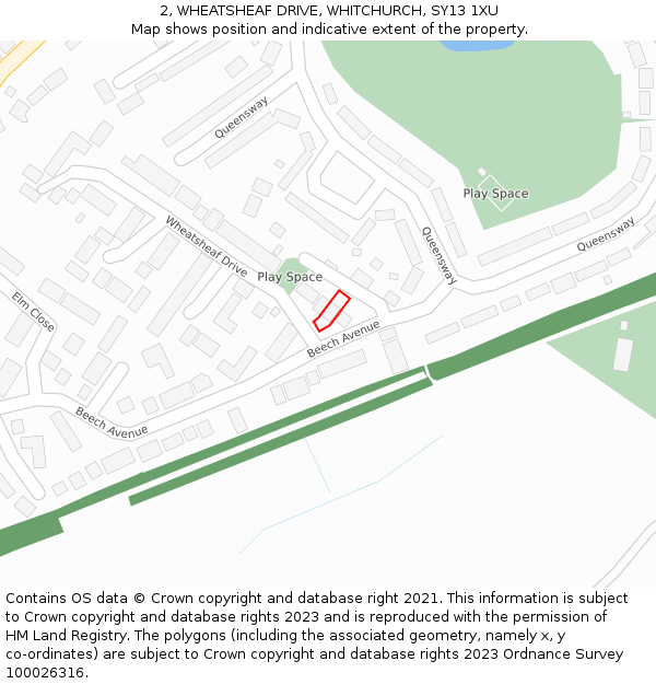 2, WHEATSHEAF DRIVE, WHITCHURCH, SY13 1XU: Location map and indicative extent of plot