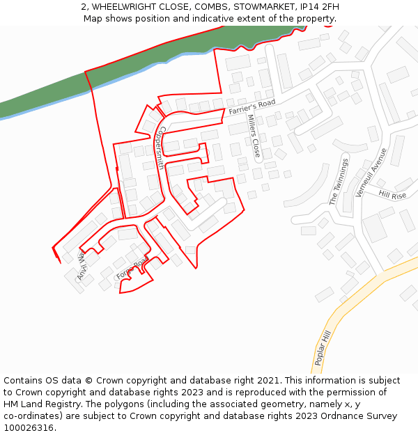 2, WHEELWRIGHT CLOSE, COMBS, STOWMARKET, IP14 2FH: Location map and indicative extent of plot
