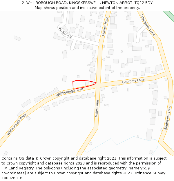 2, WHILBOROUGH ROAD, KINGSKERSWELL, NEWTON ABBOT, TQ12 5DY: Location map and indicative extent of plot
