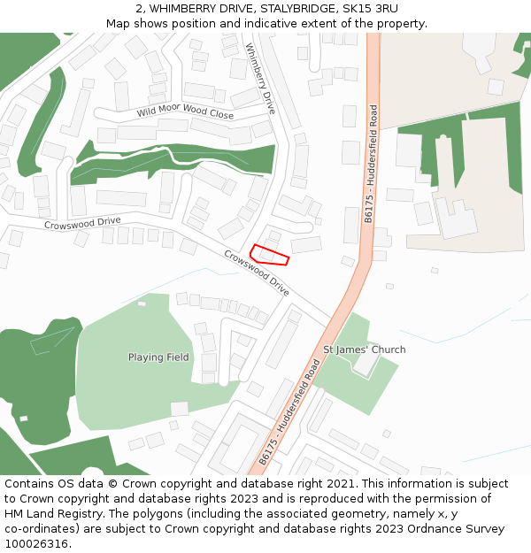 2, WHIMBERRY DRIVE, STALYBRIDGE, SK15 3RU: Location map and indicative extent of plot