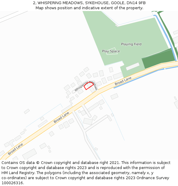 2, WHISPERING MEADOWS, SYKEHOUSE, GOOLE, DN14 9FB: Location map and indicative extent of plot