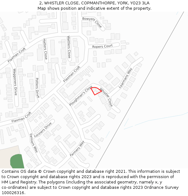 2, WHISTLER CLOSE, COPMANTHORPE, YORK, YO23 3LA: Location map and indicative extent of plot