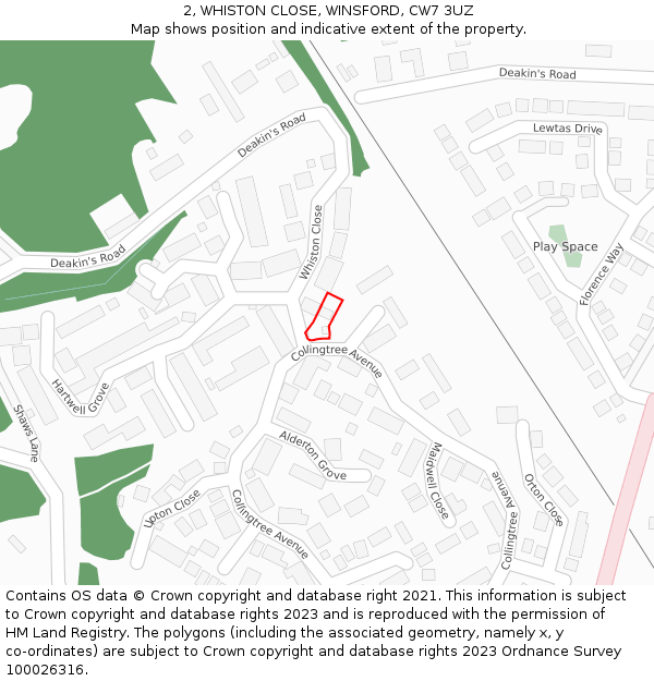 2, WHISTON CLOSE, WINSFORD, CW7 3UZ: Location map and indicative extent of plot