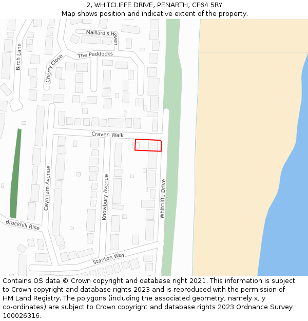 2, WHITCLIFFE DRIVE, PENARTH, CF64 5RY: Location map and indicative extent of plot