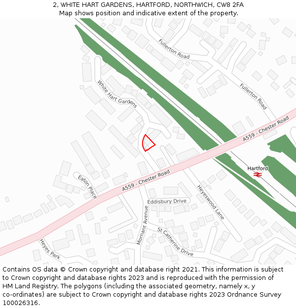 2, WHITE HART GARDENS, HARTFORD, NORTHWICH, CW8 2FA: Location map and indicative extent of plot