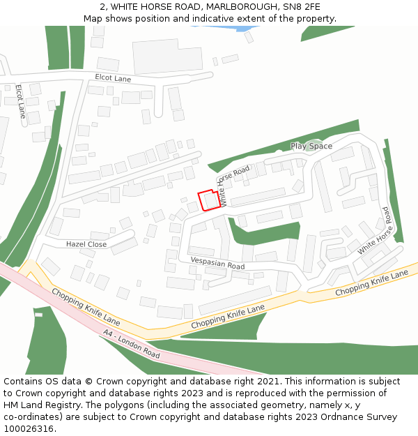 2, WHITE HORSE ROAD, MARLBOROUGH, SN8 2FE: Location map and indicative extent of plot
