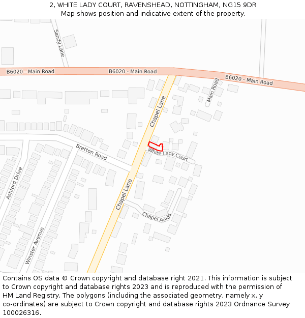 2, WHITE LADY COURT, RAVENSHEAD, NOTTINGHAM, NG15 9DR: Location map and indicative extent of plot