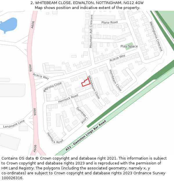 2, WHITEBEAM CLOSE, EDWALTON, NOTTINGHAM, NG12 4GW: Location map and indicative extent of plot