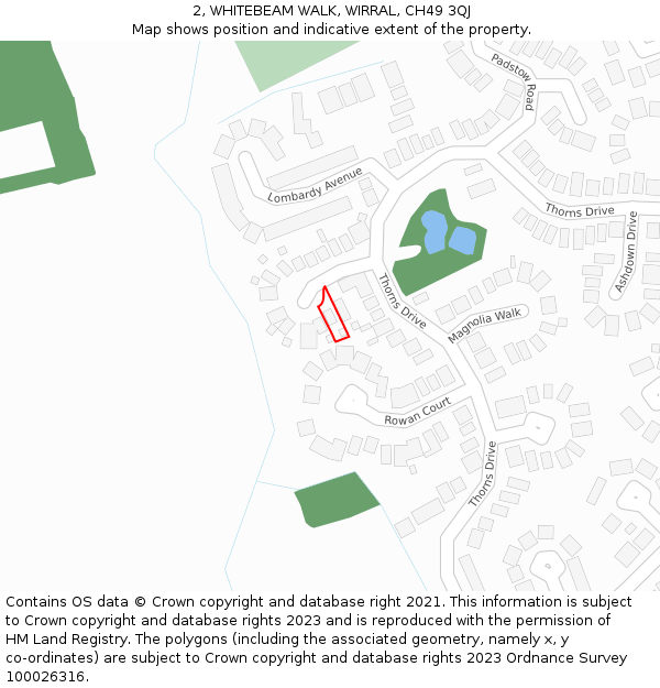 2, WHITEBEAM WALK, WIRRAL, CH49 3QJ: Location map and indicative extent of plot