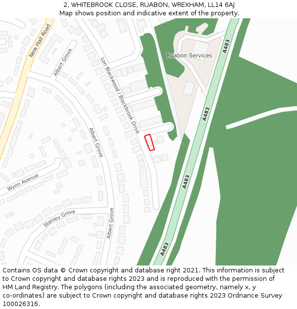 2, WHITEBROOK CLOSE, RUABON, WREXHAM, LL14 6AJ: Location map and indicative extent of plot