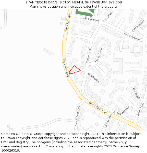 2, WHITECOTE DRIVE, BICTON HEATH, SHREWSBURY, SY3 5DB: Location map and indicative extent of plot